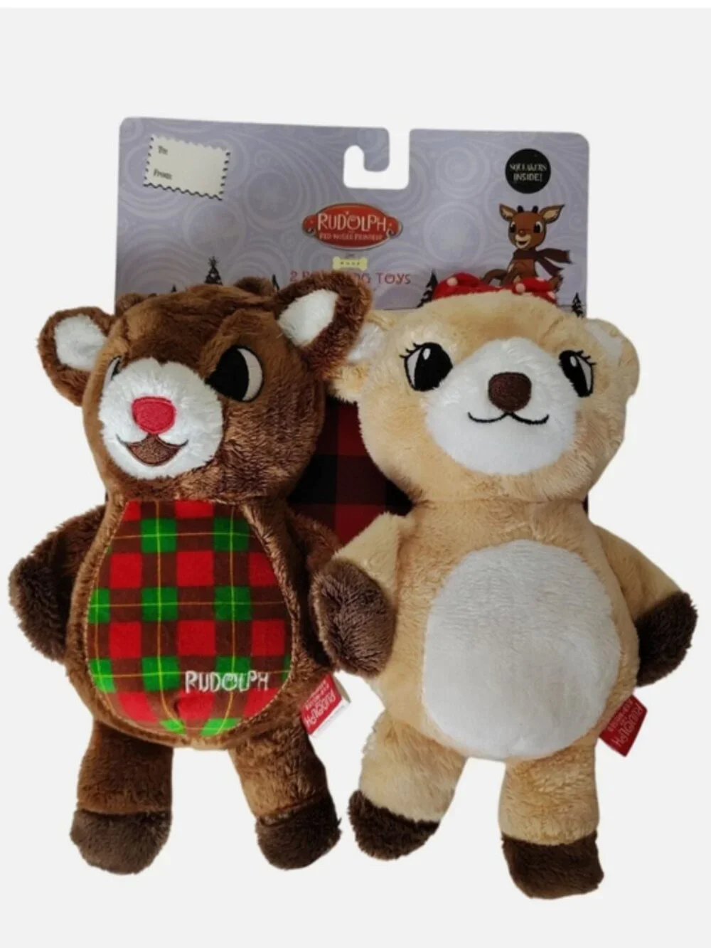 NWT ~ Rudolph the Red Nosed Reindeer 2-Pack Dog Toys with Squeakers & Crinkles